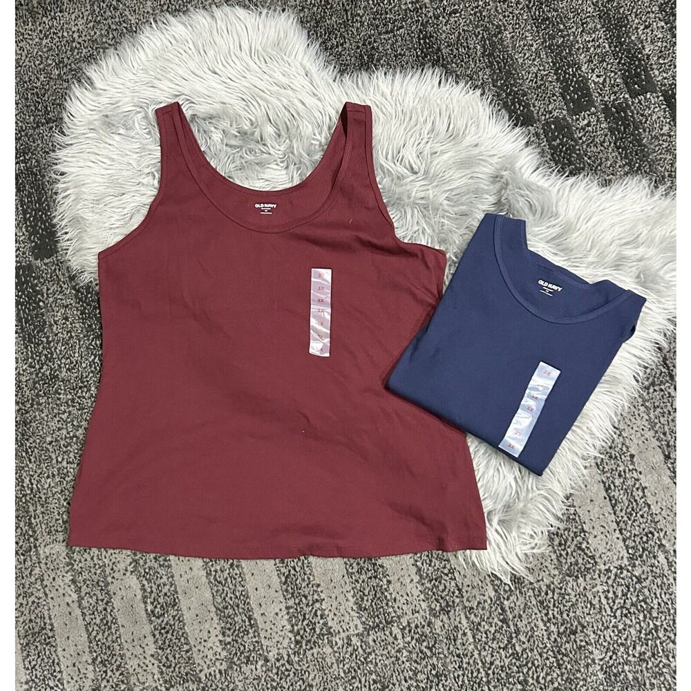 First-Layer Fitted Plus-Size Rib-Knit Tank Bundle‎ Sized 3Xlarge Cranberry/Navy